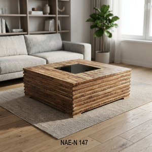 Mesa de Centro Cuadrada de Madera Maciza Estilo Industrial Vintage, Ecológica, Fácil de Limpiar, Muebles para Sala de Estar, Hogar y Hotel - Product Image 3