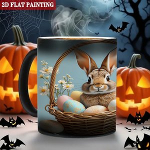 Mug magique 11oz en céramique noire givrée, changement de couleur activé par la chaleur, motif panier de Pâques avec lapin - Product Image 6