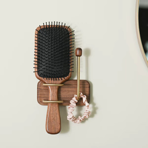 Organisateur <span class=keywords><strong>mural</strong></span> en bois pour salle de bain, pour élastiques et bandeaux, support de rangement pour peignes et brosses <span class=keywords><strong>à</strong></span> <span class=keywords><strong>cheveux</strong></span> en noyer noir - Product Image 1