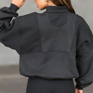 Pull molletonné pour femme à manches longues, coupe ample, style Hip Hop, en molleton bouclette beige uni, avec broderie printanière et col montant - Product Image 4