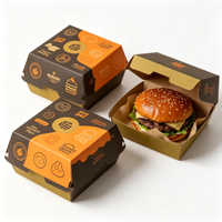 Boîte à hamburger carrée blanche en papier, pliable, résistante, biodégradable, écologique, avec logo personnalisé, imprimée quadricolore, résistante à la graisse