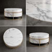 Table basse en marbre artificiel blanc sur mesure avec pieds en métal doré, mobilier moderne pour la maison