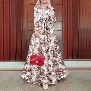 Исламская одежда новейшего дизайна Дубая 2023 элегантное абайя с цветочным принтом и длинным рукавом с эластичной талией женские мусульманские платья