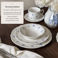 Service de vaisselle en porcelaine vintage française, dentelle florale bleue en relief, assiettes, bols et tasses à thé festonnés, cadeau de mariage