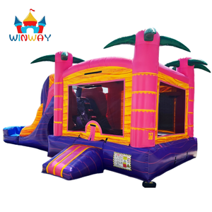 Toboggan aquatique gonflable tropical commercial, rose et violet, aire de jeux aquatique intérieure et extérieure pour les fêtes et les locations d'événements pour enfants - Product Image 4