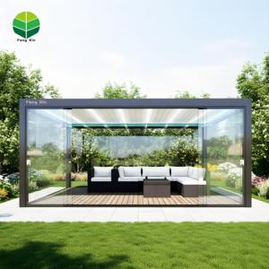 <span class=keywords><strong>Pergola</strong></span> bioclimatique de luxe personnalisable <span class=keywords><strong>avec</strong></span> <span class=keywords><strong>toit</strong></span> à lames motorisées <span class=keywords><strong>en</strong></span> aluminium, porte vitrée <span class=keywords><strong>et</strong></span> stores enrouleurs pour piscine extérieure - Product Image 4