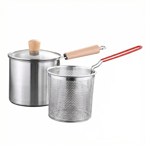 Sartén de Acero Inoxidable de 3.5L de Capacidad, <span class=keywords><strong>Freidora</strong></span> <span class=keywords><strong>con</strong></span> Cesta, Tapa de Vidrio, Mango de Madera para Cocinas de Gas e Inducción, Diseño Japandi, Duradera - Product Image 1