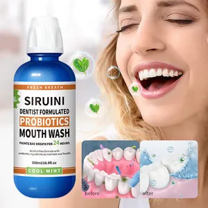 Logotipo personalizado mata 99% de gérmenes de mal aliento previene caries fortalece los dientes sensibles enjuague bucal de menta fresca