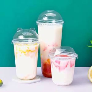 Vente directe d'usine, gobelets en plastique PET 89 personnalisés, couvercle transparent en forme de U pour boissons froides, café glacé, jus de citron, bubble tea - Product Image 3