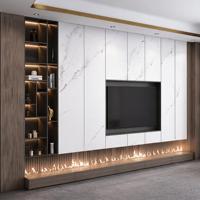 Meuble TV LED Modulaire Moderne en Pierre Frittée Blanc Appartement Mid-Century Or Gris