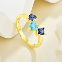 Gouden Vermeil 925 Sterling Zilver Blauw Edelsteen Trouwfeest Ring Hartvormig Centrum Cz Steen