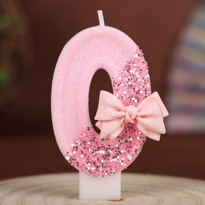 Bougies d'anniversaire numérotées avec nœud <span class=keywords><strong>rose</strong></span>, décorations de gâteau, bougies faites à la main pour la fête d'anniversaire des petites filles d'un an - Product Image 5