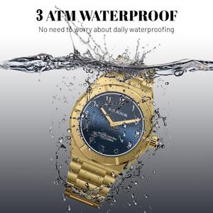 Reloj de pulsera plateado para hombre con logotipo personalizado, movimiento dorado, esfera con números arábigos, correa de acero inoxidable, fabricante de relojes, crea tu propia marca - Product Image 5