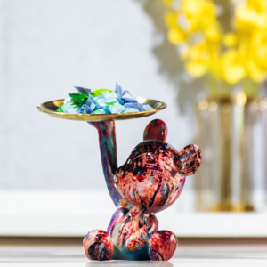Artesanía de resina en forma de oso, adorno de estatua de escritorio, bandeja de Metal para almacenar artículos pequeños para decoración del hogar, barras que sirven dulces, aperitivos - Product Image 4