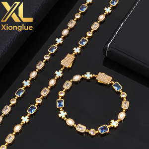 Geometric Cross <b>Bracelet</b> for Women 6mm Iced Out CZ Stones Gold Plated Gemstone Motif Hip Hop Chain Jewelry for Parties - Product Image 3