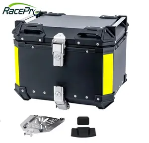 RACEPRO 45L حافظة علوي للدراجات النارية من الألومنيوم سميكة لتخزين الأمتعة مع مسند ظهر صندوق علوي خلفي للدراجة النارية 45 لتر