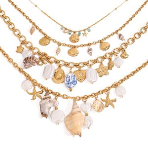 Collier superposé en coquillages, chaîne dorée, style vacances à la plage, bijoux de mode pour femme, chaîne de clavicule, pendentif étoile de mer et coquillage - Product Image 5