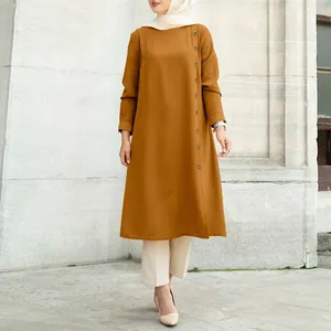 F909# Fashionable Plus Size Blouse Muslimah Women Wear Ethnic Tops Pleated Long Tops For Muslim Woman