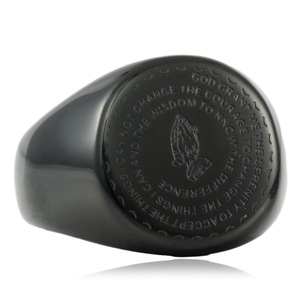 Men's Titanium Steel Prayer <b>Ring</b> Black Serenity Prayer Engraved <b>Cross</b> Design Everyday Wear 280726 - Product Image 1