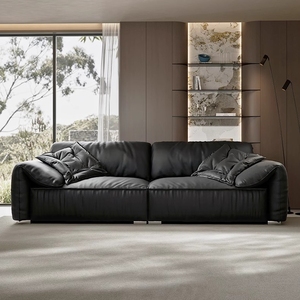 モダンなイタリアの本物の革断面ソファソファ家具セット卸売リビングルームトップグレインヴィラレザーソファデザイン - Product Image 1