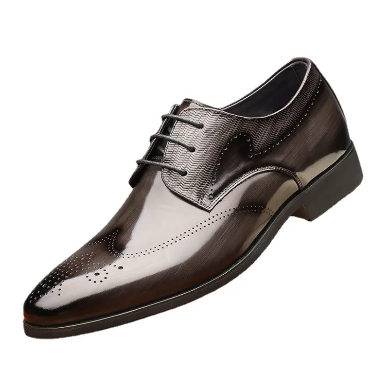 Sepatu Brogue bertali kasual untuk pria, sepatu atas PU kotak-kotak, sepatu Formal pesta pernikahan, sepatu kantor bisnis Oxford untuk pria