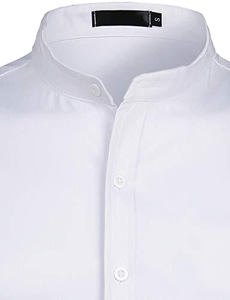 Camisas de oficina de algodón Oxford, último diseño, esmoquin, camisa para hombre, camisa de vestir de manga larga con cuello mandarín ajustado sólido para hombre - Product Image 3