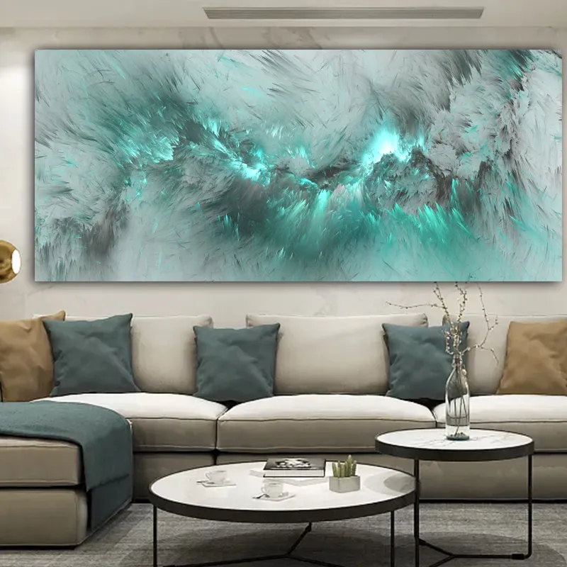 Grande luce blu verde nuvola astratta pittura a olio pensa independde immagine della parete per soggiorno tela arte Poster stampa pittura