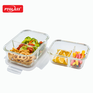 Pyglass Bonnes ventes Récipients de cuisine en verre hermétiques pour le stockage des aliments avec 2 compartiments plus profonds Couvercles verrouillables avec évent - Product Image 1