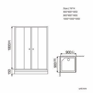Cabine de douche carrée coulissante pour salle de bain d'hôtel avec porte de douche en verre trempé et cadre - Product Image 6
