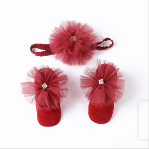 gris de bebé recién nacido regalo encantador diadema juego de calcetines para regalo de bebé de algodón calcetines recién nacido - Product Image 2