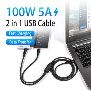 Câble de données USB-C vers double USB-C 2-en-1 avec logo personnalisé, 1,2 m, charge rapide 20 V 5 A 100 W, vitesse de transfert de données 480 Mbit/s pour ordinateur et téléphone - Product Image 2