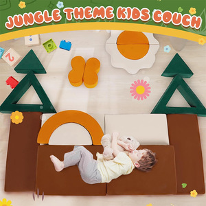 Jungle Theme <b>Kids</b> <b>Sofa</b> Set With Cushions And Building Blocks For Indoor Playground Child Use - Product Image 1