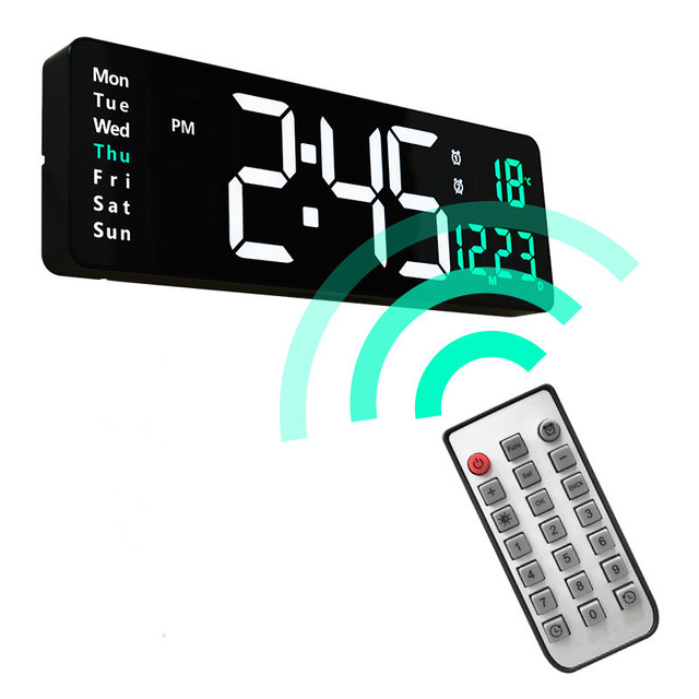 16 Inch LED Electronic Date Temp Display Wall Electric Clocks Digital Large Display Alarm Clock for Living Room Office Decor