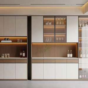 Armoire de cuisine moderne sur mesure à finition brillante, grande capacité, pour le rangement de la vaisselle, du vin, table d'appoint pour restaurant et villa - Product Image 5