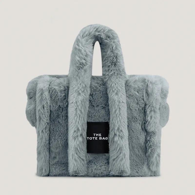 Luxury faux fur large tote bag designer soft plush women handbags pluffy shoulder crossbody bags warm winter big shopper purses
