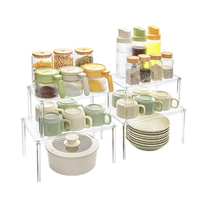현대 아크릴 캐비닛 주최자 세트 <span class=keywords><strong>2</strong></span> 책상 조리대 식료품 저장실 주방 보관 정리를위한 쌓을 수있는 향신료 랙 선반 - Product Image 5
