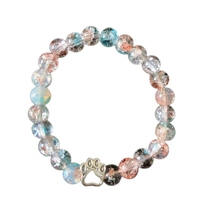 Bracelet en perles d'agate rayée avec breloque patte d'argent, élastique, empilable, bijou en cristal de guérison, cadeau