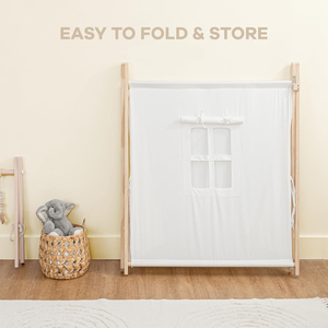 Rộng rãi phong cách 100% thoáng khí bông vải trẻ em Lều trong nhà chơi lều dễ dàng thiết lập an toàn di động cấu trúc bằng gỗ (Tự nhiên - Product Image 4