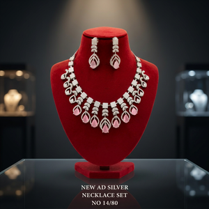 Parure Collier Ras du Cou Plaqué Argent avec Diamants Américains et Cristaux Rose Pâle, Pendentif Goutte en Zircon Cubique et Boucles d'Oreilles pour Femme - Product Image 2