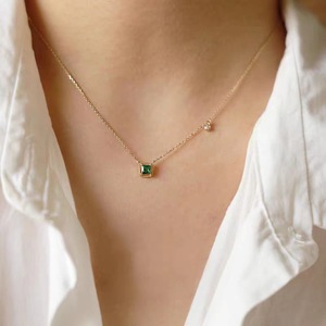 Luxury 925 Sterling <strong>Silver</strong> <strong>Emerald</strong> Green CZ <strong>Necklace</strong> Square Pendant <strong>Necklace</strong> for Women Gold Plated Gift - Product Image 2