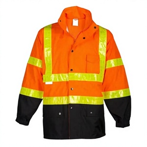 Veste de sécurité orange haute visibilité avec bandes réfléchissantes et panneau inférieur noir, vêtements de travail - Product Image 1