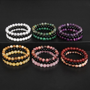 8mm Natural Stone <b>Bracelet</b> Sets 3Pcs/set Black Glass Beads Rose Quartz <b>Amethysts</b> Sodalite Hematite Trendy Men's Jewelry - Product Image 5