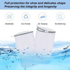 Sac de lavage de chaussures pliable en maille alvéolée avec fermeture éclair, blanc, 18x31cm, écologique, marque Homey, pour le rangement des baskets - Product Image 3