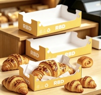 Plateau alimentaire pliable en papier avec logo personnalisé, boîte à emporter jetable pour boulangerie, pour croissant, hot-dog, sandwich, rouleau de cannelle, charcuterie