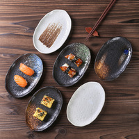 Assiette ovale en céramique de 7 pouces, effet four, glaçure réactive, pour cuisine japonaise, restaurant, hôtel, vaisselle