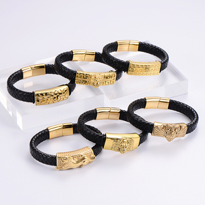 Nuovo braccialetto intrecciato alla moda polsino in <span class=keywords><strong>acciaio</strong></span> inossidabile gufo serpente da uomo intrecciato braccialetto chiusura magnetica in pelle - Product Image 2