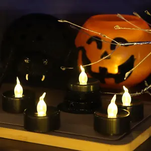 Événement de fête de vacances Bougie d'Halloween à piles bougies chauffe-plat à led Bougies noires scintillantes sans flamme idéales pour la décoration de vacances