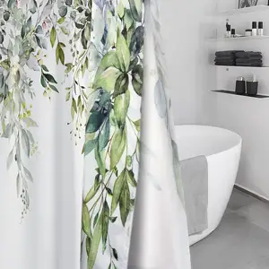 Listo para enviar 100% poliéster colorido digital impreso hoja tela baño cortina impermeable ducha cortinas