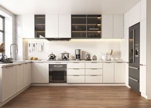 Mobile in Stile Moderno <span class=keywords><strong>con</strong></span> Ripiani in Vetro, Ampio Spazio Interno e Armadi da <span class=keywords><strong>Cucina</strong></span> in Legno su Misura - Product Image 5