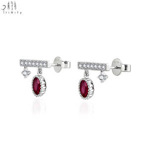 Proveedor de Hong Kong, Joyería Fina al por Mayor, Aretes de Oro Blanco Sólido de 18K con Rubí Natural y Diamantes, Regalo para Mujer - Product Image 3